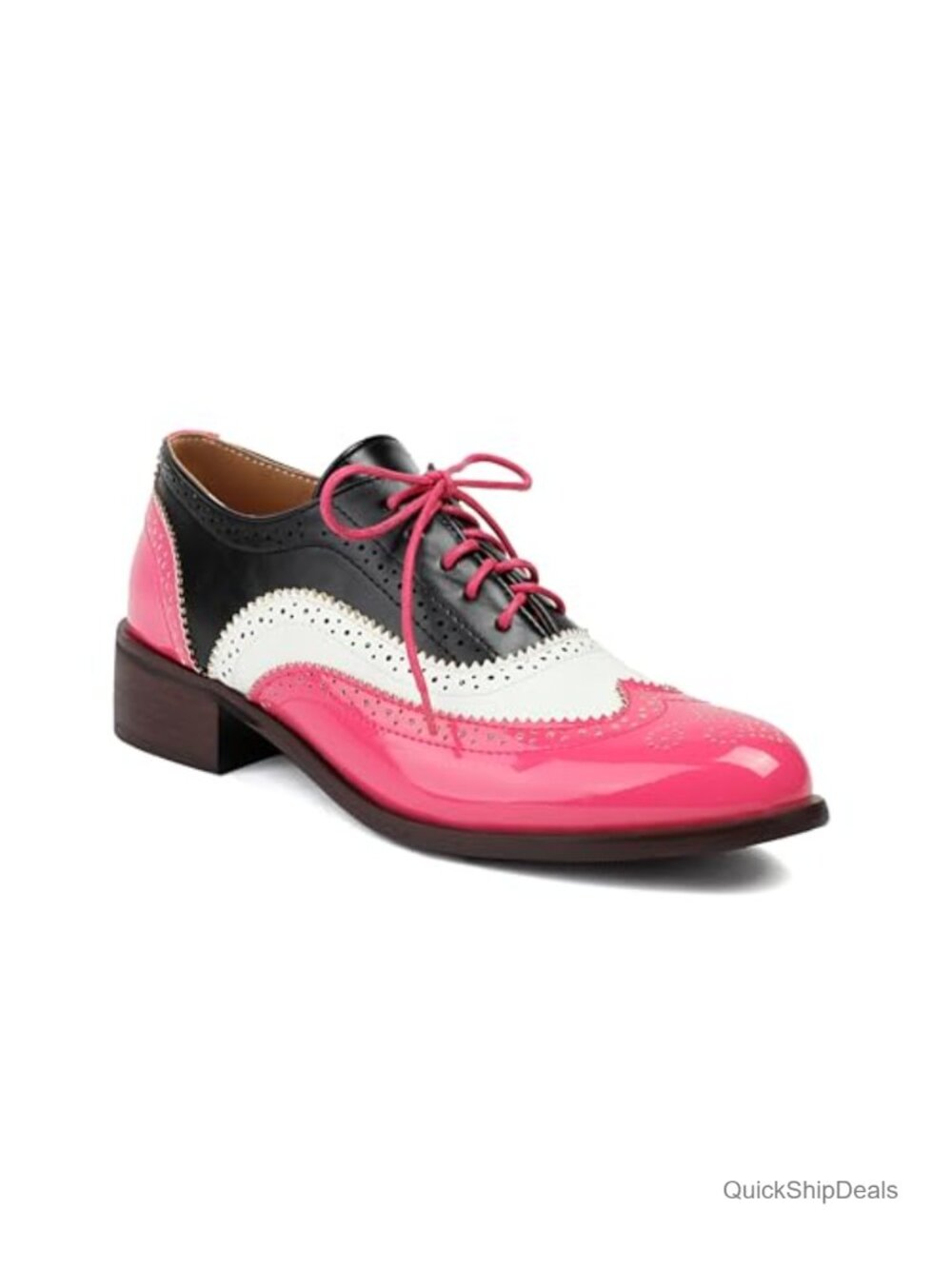 Women's Lace-Up Wingtip Oxfords Cutout Brogues Saddle Shoes Faux Leather
